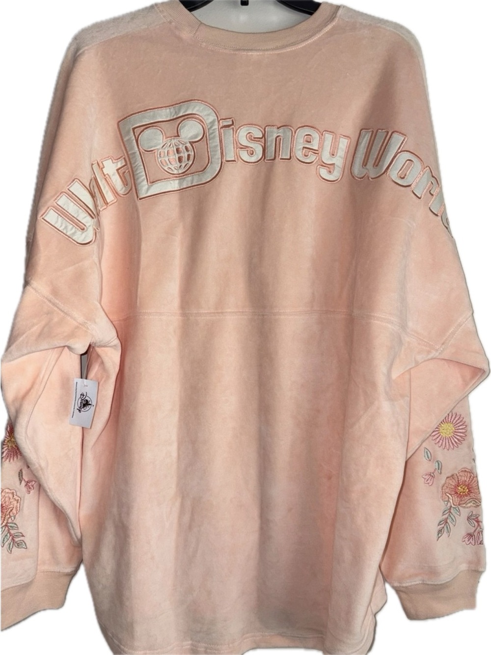 Walt Disney World Embroidered Peach Spirit Jersey Adult Large Velour Floral